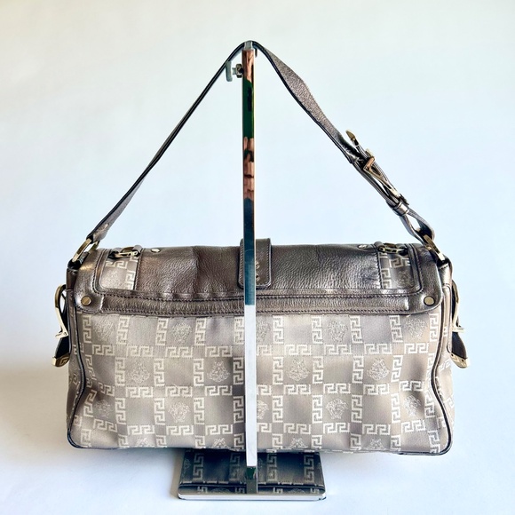 Versace Silver Leather Canvas Handbag Shoulder Bag - Picture 7 of 16